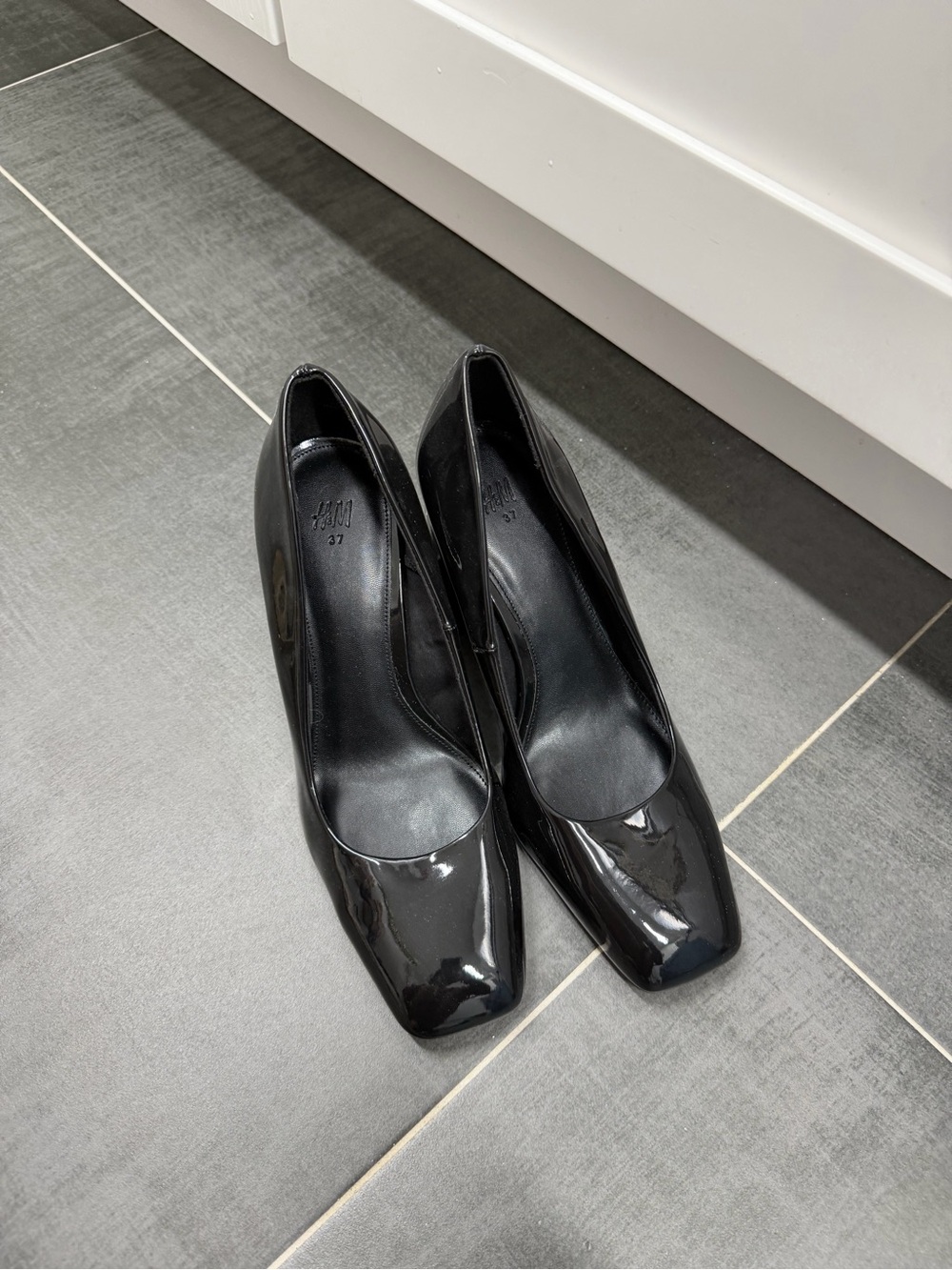 H&M Black Patent Square-Toe Heels